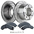 2-Wheel Set Rear Brake Disc and Pad Kit, Cross-drilled and Slotted 8 Lugs 325.3 mm Semi-metallic Pro-Line Series, Includes (1) Brake Pad Set and (2) Brake Disc