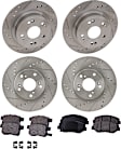 4-Wheel Set Front and Rear Brake Disc and Pad Kit, Cross-drilled and Slotted 5 Lugs Ceramic, Includes (4) Disc and (2) Pad Set