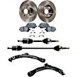 8-Piece Kit Front Axle Assembly, Standard Transmission, 5 Lug, FWD, includes Brake Discs, Brake Pad Sets, and Control Arms