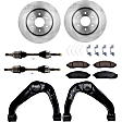 7-Piece Kit Front, Driver and Passenger Side Axle Assembly - New 7-Piece Kit, 4.0L, 6Cyl, Includes (1) Brake Pad Set, (2) Control Arm, (2) Axle Assembly and (2) Brake Disc
