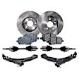 8-Piece Kit Front Axle Assembly, Automatic Transmission, 5 Lug, FWD, includes Brake Discs, Brake Pad Sets, and Control Arms