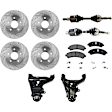 7-Piece Kit Front, Driver and Passenger Side, Lower Control Arm Kit, Includes (1) Brake Pad Set, (2) Control Arm, (2) Brake Disc and (2) Axle Assembly
