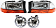 2002 Dodge Dakota - 4-Piece Kit Driver and Passenger Side Halogen Headlight, With bulb(s), OE Replacement,  Includes (2) Fog Light and (2) Headlight