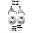 7-Piece Kit Front, Driver and Passenger Side, Lower Control Arm Kit, Includes (2) Axle Assembly, (2) Brake Disc, (1) Brake Pad Set, and (2) Control Arm