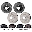 4-Wheel Set Front and Rear Brake Disc and Pad Kit, Cross-drilled and Slotted Front-303 mm/Rear-292 mm Ceramic Pro-Line Series, Includes (4) Disc and (2) Pad Set