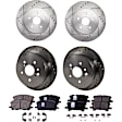 4-Wheel Set Front and Rear Brake Disc and Pad Kit, Cross-drilled and Slotted 5 Lugs Front-319 mm/Rear-288.04 mm Ceramic Pro-Line Series, Includes (2) Brake Pad Set and (4) Brake Disc