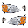 2001 Honda Civic - 4-Piece Kit Halogen Headlights, With bulb(s), Sedan, Includes (2) Headlight and (2) Headlight Bulb