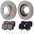 2-Wheel Set Front Brake Disc and Pad Kit, Cross-drilled and Slotted 6 Lugs 318.77 mm Ceramic, Includes (1) Brake Pad Set and (2) Brake Disc