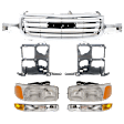 7-Piece Kit Grille, Chrome Shell and Insert, All Chromed, Performance, Includes (1) Grille, (2) Headlight, (2) Headlight Bracket, and (2) Parking Light