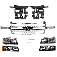 9-Piece Kit Grille, Chrome Shell with Painted Gray Insert, For Models With Dale Earnhardt Package, Includes (1) Grille, (2) Grille Trim, (2) Headlight, (2) Headlight Bracket, and (2) Turn Signal Light