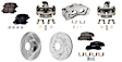 4-Wheel Set Front and Rear Brake Kit With Calipers, Front-Cross-drilled and Slotted/Rear-Plain Surface 5 Lugs Front-303 mm/Rear-270 mm Ceramic FWD, Includes (4) Caliper, (4) Disc, and (2) Pad Set