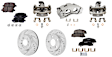 2012 Chevrolet Impala - 4-Wheel Set Front and Rear Brake Kit With Calipers, Natural Finish, Cross-drilled and Slotted, 5 Lugs, Front-303 mm/Rear-270 mm, FWD, Ceramic, Includes (4) Caliper, (4) Disc, and (2) Pad Set