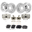 4-Wheel Set Front and Rear Brake Kit With Calipers, Front-Plain Surface/Rear-Cross-drilled and Slotted 5 Lugs Front-281.94 mm/Rear-281.69 mm Ceramic FWD, Includes (4) Caliper, (4) Disc and (2) Pad Set