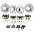 4-Wheel Set Front and Rear Brake Kit With Calipers, Front-Plain Surface/Rear-Cross-drilled and Slotted, 5 Lugs, Front-Ceramic/Rear-Organic, FWD, Includes (4) Caliper, (4) Disc and (2) Pad Set