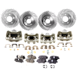 4-Wheel Set Front and Rear Brake Kit With Calipers, Cross-drilled and Slotted 5 Lugs Front-300 mm/Rear-282.96 mm Front-Ceramic/Rear-Organic FWD, Includes (4) Caliper, (4) Disc and (2) Pad Set