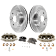 2-Wheel Set Front Brake Kit With Calipers, Plain Surface 5 Lugs 336.04 mm Semi-metallic RWD, Includes (2) Brake Caliper, (2) Brake Disc and (1) Brake Pad Set