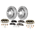 2-Wheel Set Front Brake Kit With Calipers, Cross-drilled and Slotted 5 Lugs 335.79 mm Semi-metallic RWD, Includes (2) Brake Caliper, (2) Brake Disc and (1) Brake Pad Set