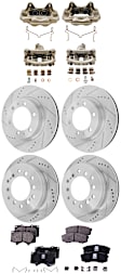 4-Wheel Set Front and Rear Brake Kit With Calipers, Cross-drilled and Slotted 6 Lugs Front-318.9 mm/Rear-311.91 mm Ceramic, Includes (4) Brake Caliper, (4) Brake Disc and (2) Brake Pad Set