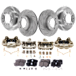 4-Wheel Set Front and Rear Brake Kit With Calipers, Front-Cross-drilled and Slotted/Rear-Plain Surface 6 Lugs Front-338.07 mm/Rear-311.91 mm Ceramic, Includes (4) Caliper, (4) Disc and (2) Pad Set