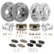 4-Wheel Set Front and Rear Brake Kit With Calipers, Front-Cross-drilled and Slotted/Rear-Plain Surface 5 Lugs Front-296 mm/Rear-280.92 mm Ceramic, Includes (4) Caliper, (4) Disc, and (2) Pad Set