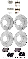 4-Wheel Set Front and Rear Brake Kit With Calipers, Cross-drilled and Slotted 6 Lugs Front-318.9 mm/Rear-311.91 mm Ceramic, Includes (4) Brake Caliper, (4) Brake Disc and (2) Brake Pad Set