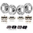 4-Wheel Set Front and Rear Brake Kit With Calipers, Plain Surface, 6 Lugs, Ceramic Pad Material