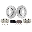 2-Wheel Set Front Brake Kit With Calipers, Cross-drilled and Slotted 5 Lugs 302 mm Ceramic, Includes (2) Brake Caliper, (2) Brake Disc and (1) Brake Pad Set