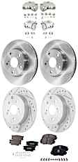4-Wheel Set Front and Rear Brake Kit With Calipers, Front-Plain Surface/Rear-Cross-drilled and Slotted 5 Lugs Front-275.08 mm/Rear-280.8 mm Ceramic, Includes (4) Caliper, (4) Disc, and (2) Pad Set