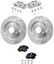 2-Wheel Set Front Brake Kit With Calipers, Cross-drilled and Slotted 5 Lugs 329.95 mm Semi-metallic FWD, Includes (2) Brake Caliper, (2) Brake Disc and (1) Brake Pad Set