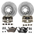 2-Wheel Set Rear Brake Kit With Calipers, Cross-drilled and Slotted 5 Lugs 329.95 mm Ceramic, Includes (2) Caliper, (2) Disc, and (1) Pad Set