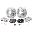 2-Wheel Set Front Brake Kit With Calipers, Cross-drilled and Slotted 4 Lugs 261.87 mm Ceramic FWD, Includes (2) Brake Caliper, (2) Brake Disc and (1) Brake Pad Set