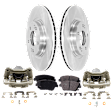 2-Wheel Set Front Brake Kit With Calipers, Plain Surface 5 Lugs 305.05 mm Ceramic FWD, Includes (2) Brake Caliper, (2) Brake Disc and (1) Brake Pad Set