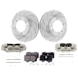2-Wheel Set Front Brake Kit With Calipers, Cross-drilled and Slotted 6 Lugs 318.9 mm Ceramic, Includes (2) Brake Caliper, (2) Brake Disc and (1) Brake Pad Set