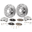 2-Wheel Set Front Brake Kit With Calipers, Cross-drilled and Slotted 5 Lugs 296 mm Ceramic, Includes (2) Brake Caliper, (2) Brake Disc and (1) Brake Pad Set