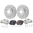 2-Wheel Set Front Brake Kit With Calipers, Cross-drilled and Slotted 5 Lugs 296 mm Ceramic FWD, Includes (2) Brake Caliper, (2) Brake Disc and (1) Brake Pad Set