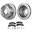 2-Wheel Set Rear Brake Disc and Pad Kit, Cross-drilled and Slotted 8 Lugs 354.9 mm Semi-metallic Pro-Line Series, Includes (1) Brake Pad Set and (2) Brake Disc