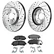 2-Wheel Set Front Brake Disc and Pad Kit, Cross-drilled and Slotted 5 Lugs 320 mm Ceramic Pro-Line Series, Includes (2) Brake Disc and (1) Brake Pad Set