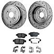 2-Wheel Set Rear Brake Disc and Pad Kit, Cross-drilled and Slotted 5 Lugs 334 mm Ceramic Pro-Line Series, Includes (2) Brake Disc and (1) Brake Pad Set