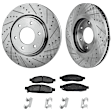 2-Wheel Set Front Brake Disc and Pad Kit, Cross-drilled and Slotted 6 Lugs 350.01 mm Organic Pro-Line Series, Includes (1) Brake Pad Set and (2) Brake Disc