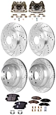 4-Wheel Set Front and Rear, Driver and Passenger Side Brake Kit With Calipers, Front-329.95 mm/Rear-344.93 mm, Includes (2) Caliper, (4) Disc, and (2) Pad Set