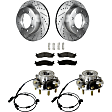 2-Wheel Set Front Wheel Hub, 8 Lugs, With Bearing, With Sensor, 4WD, Includes (1) Brake Pad Set, (2) Wheel Hub and (2) Brake Disc