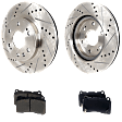 2-Wheel Set Front Brake Disc and Pad Kit, Cross-drilled and Slotted 6 Lugs 329.95 mm Ceramic Pro-Line Series, Includes (1) Brake Pad Set and (2) Brake Disc