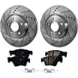 2-Wheel Set Rear Brake Disc and Pad Kit, Cross-drilled and Slotted 330 mm Ceramic Pro-Line Series, Includes (1) Brake Pad Set and (2) Brake Disc