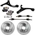 7-Piece Kit Front, Driver and Passenger Side Axle Assembly - New 7-Piece Kit, 1.6L, 4Cyl, Includes (2) Brake Disc, (1) Brake Pad Set, (2) Control Arm and (2) Axle Assembly