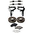 7-Piece Kit Front, Driver and Passenger Side, Lower Control Arm Kit, Includes (1) Brake Pad Set, (2) Control Arm, (2) Brake Disc and (2) Axle Assembly
