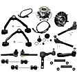 16-Piece Kit Front, Driver and Passenger Side, Upper Control Arm Kit with Ball Joints, Idler Arm, Pitman Arm, Sway Bar Links, Tie Rod Adjusting Sleeves, Tie Rod Ends, and Wheel Hubs, 4WD