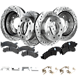 2017 GMC Savana 2500 - 8-Piece Kit Front and Rear Brake Disc and Pad Kit, Cross-drilled and Slotted, 8 Lugs, Ceramic, 2.8L 4Cyl,  Includes (4) Brake Disc and (2) Brake Pad Set
