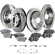 4-Wheel Set Front and Rear Brake Disc and Pad Kit, Plain Surface, 5 Lugs, Cast Iron, Semi-Metallic - Front; Ceramic - Rear