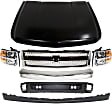 7-Piece Kit, Grille Chrome, Includes (1) Bumper, (1) Grille, (2) Headlight, (1) Hood, and (2) Valance