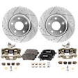 2-Wheel Set Rear Brake Kit With Calipers, Cross-drilled and Slotted 5 Lugs 327.91 mm Ceramic, Includes (2) Caliper, (2) Disc, and (1) Pad Set